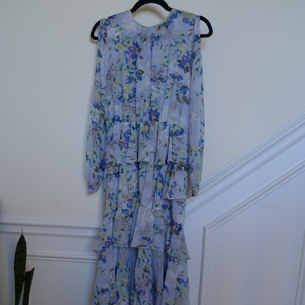 MISA Aditya Spring Summer Maxi Ruffle Dress in Size Small (Blue Floral)